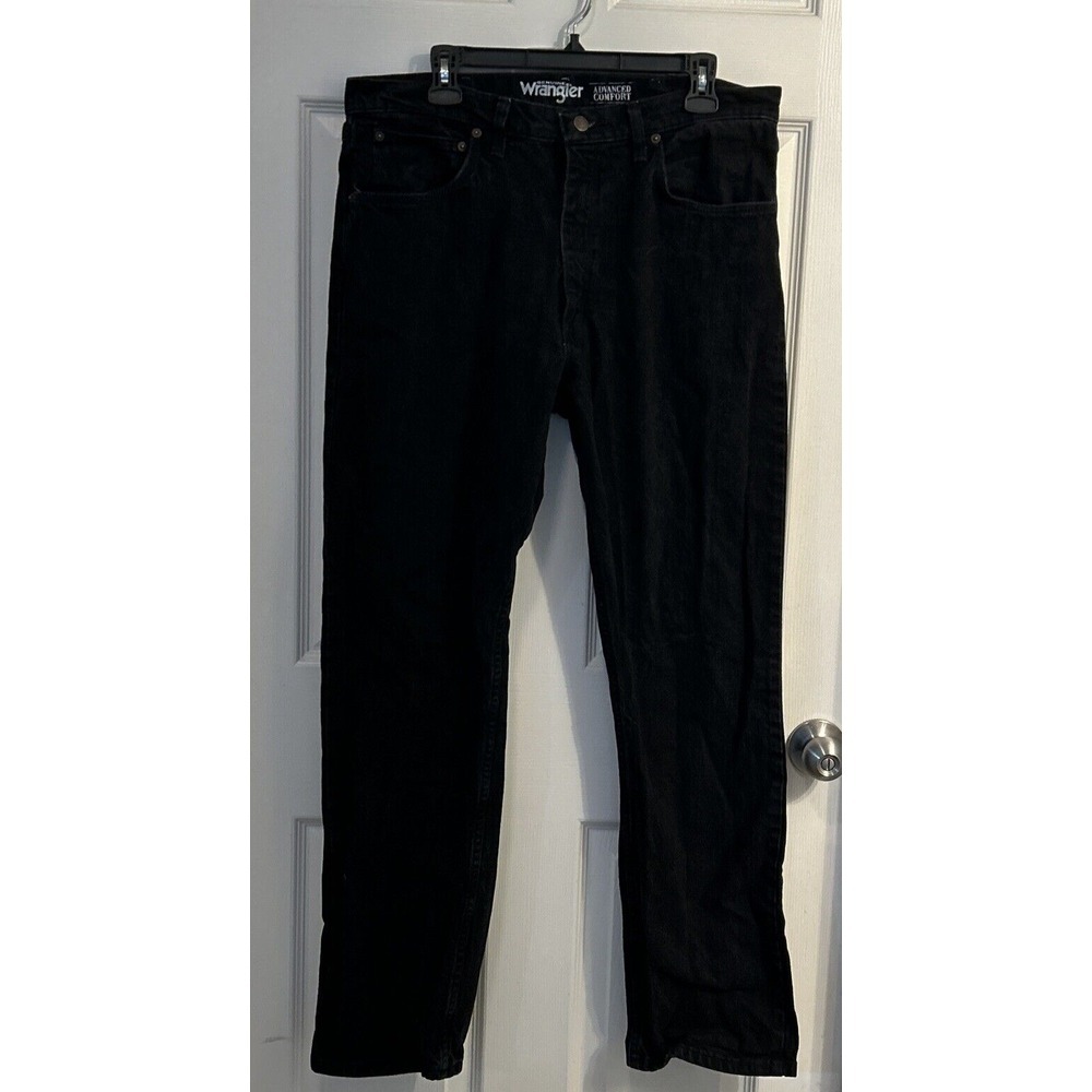 Wrangler Genuine Mens Jeans 36x32 Black Denim Advanced‎ Comfort Pockets Workwear